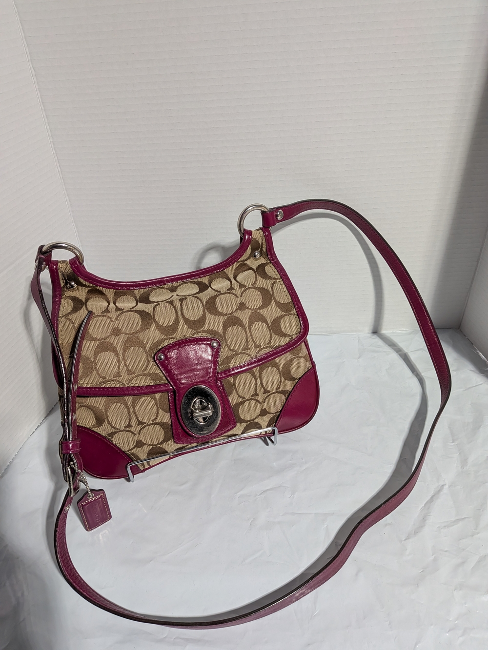 Coach Signature Canvas Crossbody Bag in Khaki/Maroon